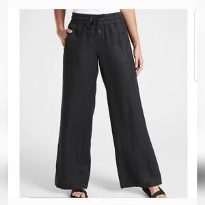 Athleta Cabo Linen Wide Leg Black Pant Size 12 NWT